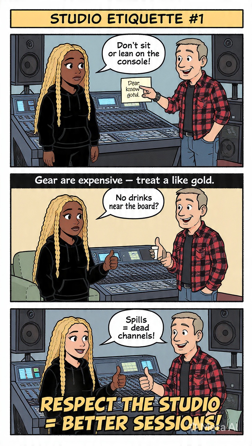 Studio Etiquette #1 — 3-panel comic